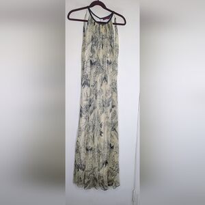 Heidi Merrick Sleeveless Silk Maxi Dress with Botanical Print Size Medium